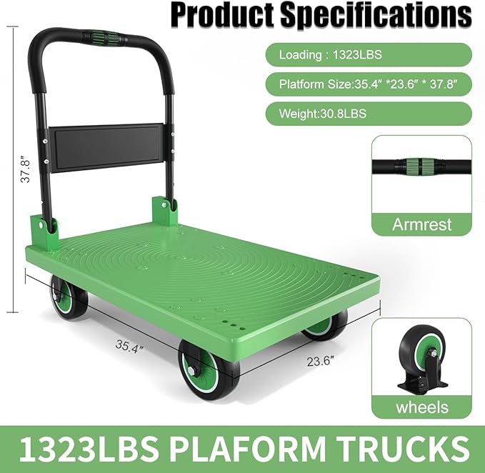 WUD Push Cart, Folding Mobile Platform Trolley, Thickened and Reinforced - Image 2