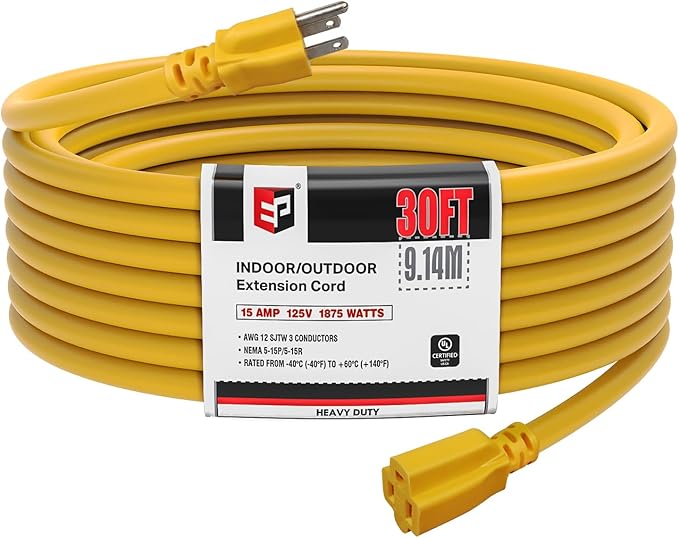 EP 30 Ft Outdoor Extension Cord, 12/3 SJTW Heavy Duty Extension Cable by ENERGYPRO