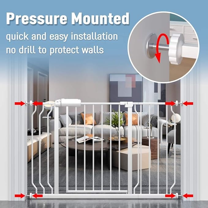 ALLAIBB Extra Wide Pressure Mount Baby Gate Auto Close White Metal Child Dog - Image 5