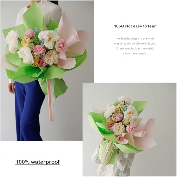 FWSA WRAPS Korean Flower Wrapping Paper Roll Green Matte Bouquet Wrap Florist - Image 3