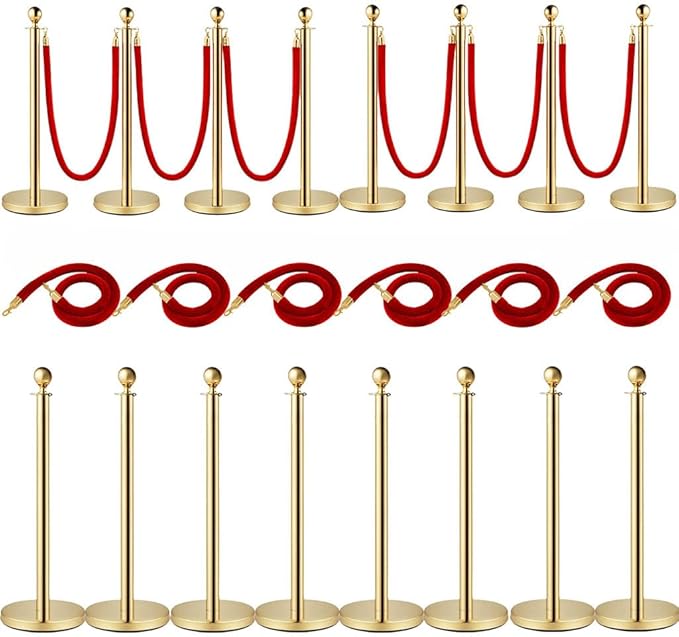 8PCS Stanchion Posts with 6 Red Velvet Ropes, Crowd Control Barriers with by CWKISS
