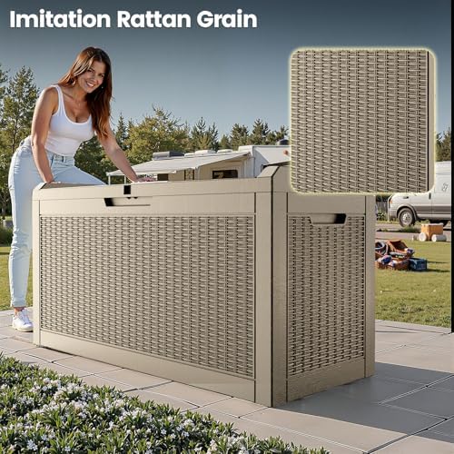 60 Gallon Outdoor Storage Box - Waterproof Resin Rattan Deck Bin for Indoor & Outdoor Use - Lockable & UV Resistant - Ideal for Package Storage, Patio Cushions & Gardening Tools, Brown - Image 5