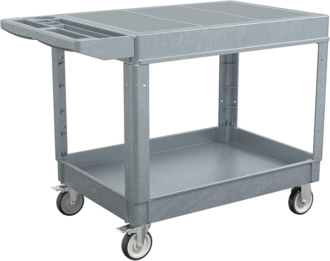 2 Tier Rolling Utility Cart on Wheels, 550 lbs Capacity Flat Top Plastic by Tooremine