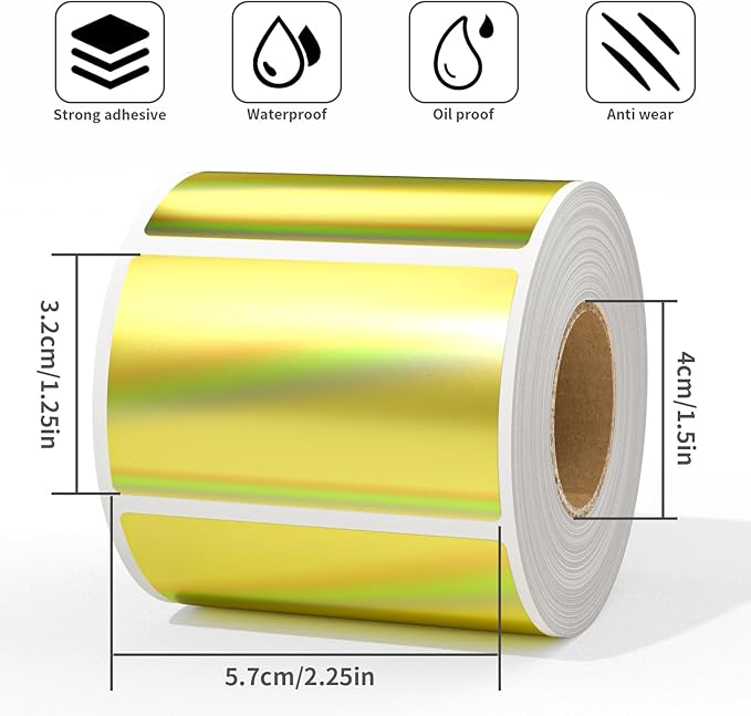 MFLABEL 2.25" x 1.25" Holographic Gold Thermal Labels, Small Business Logo - Image 2
