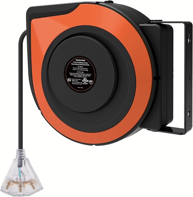 Retractable Cord Reel, 75 FT Heavy Duty Extension Cord, 14AWG/3C SJTOW - Image 9