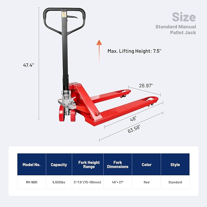 NORTHSKY Standard Manual Pallet Jack, 5500lbs Capacity - Image 3