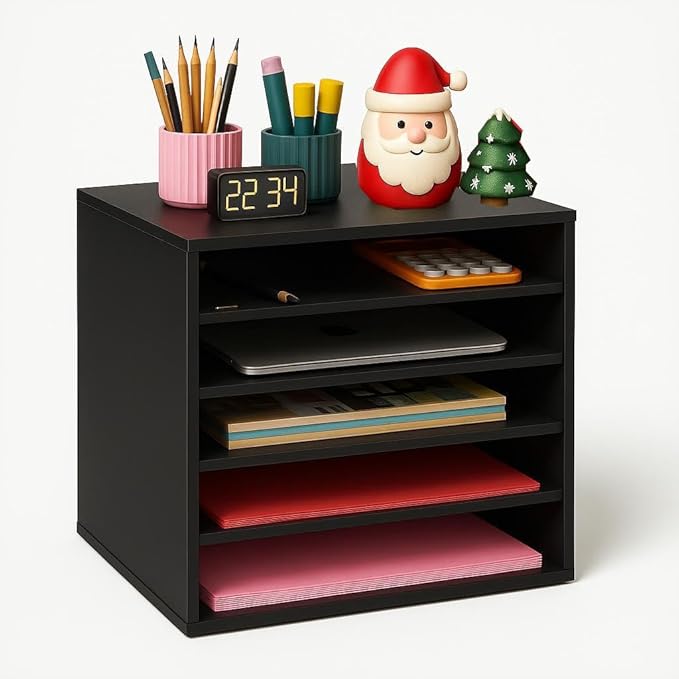 EMERIT 4-Tier Adjustable Paper Organizer, Large Capacity Book Shelf by eMERIT