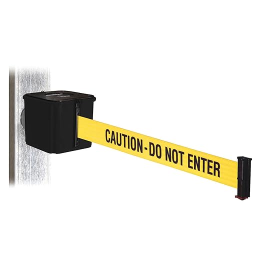 WM412 Retractable Belt Wall Mounted Smooth Black Crowd Control Barrier and by Visiontron