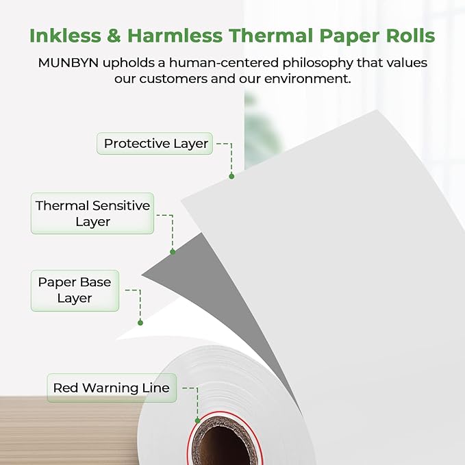 MUNBYN 2 1/4" inch x 50'ft Thermal Paper, BPA Free Receipt Paper, 58mm Thermal - Image 5