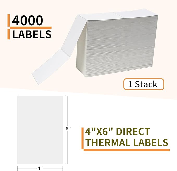 L LIKED 4000 Thermal Shipping Labels 4”x 6”in Fanfold, Permanent Adhesive - Image 3
