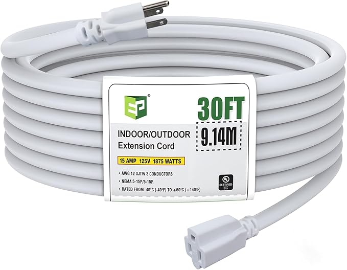 EP 30 Ft Outdoor Extension Cord, 12/3 SJTW Heavy Duty Extension Cable by ENERGYPRO