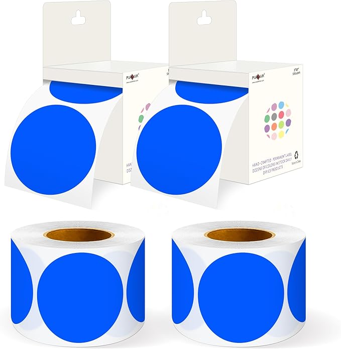 PARLAIM 3" Diameter Round Blue Color Coding Sticker, 4 Rolls 2000PCS Circle Dot by PARLAIM