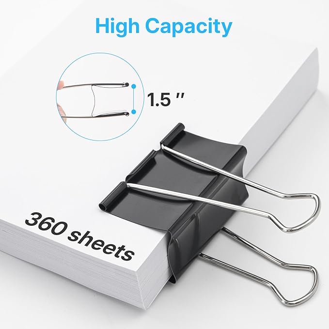 OWLKELA 3 Inch Jumbo Binder Clips, Extra Large Black Paper Clamps - Image 4
