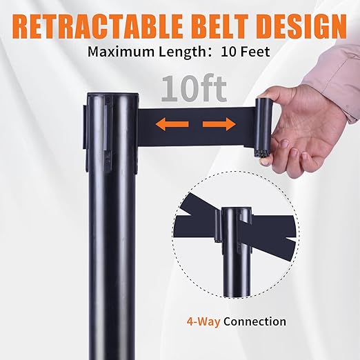 41" Black Crowd Control Stanchion Set, Stable Heavy-Duty Rubber Base - Image 3