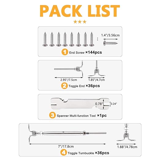 WAYSKA 36 Pairs Stainless Steel Cable Railing Kit Fit 1/8" Wire Rope, Angle - Image 6