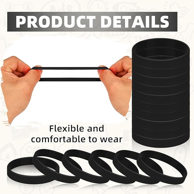 100 Pieces Blank Rubber Bracelets Sport Elastic Band, Ssolid Color Silicone - Image 2