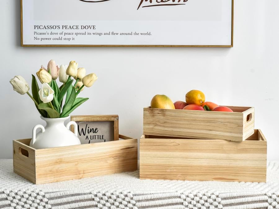 Set of 3 Wooden Boxes for Storage Small Crates for Display and Organizing, Farmhouse Style Storage Boxes for Crafts, Decor, Home Pantry and Living Room - Image 5