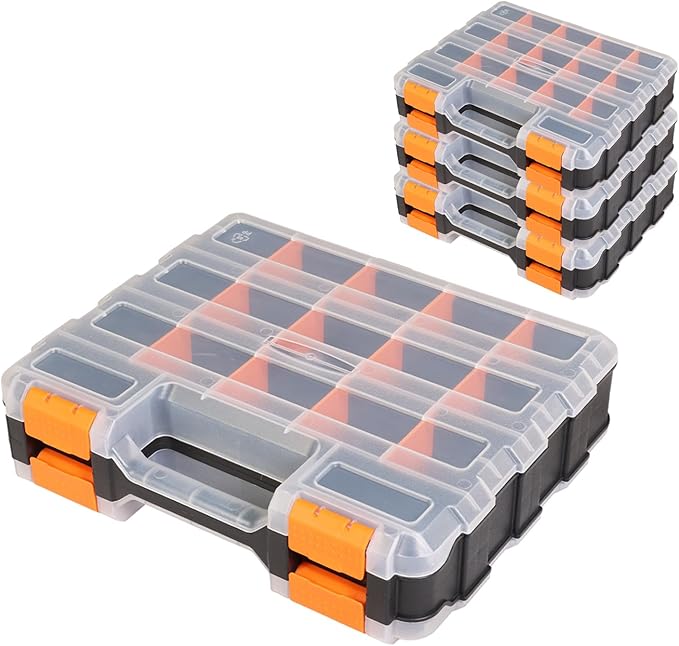 Tool Box with Transparent Lid, Double Side 34-Compartments Organizer Box with by JACKBOSS