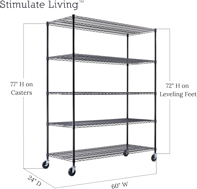 60"x24"x72" PRIME HEAVY DUTY Black 5-Tier Wire Shelving NSF 3000 LBS MAX - Image 2