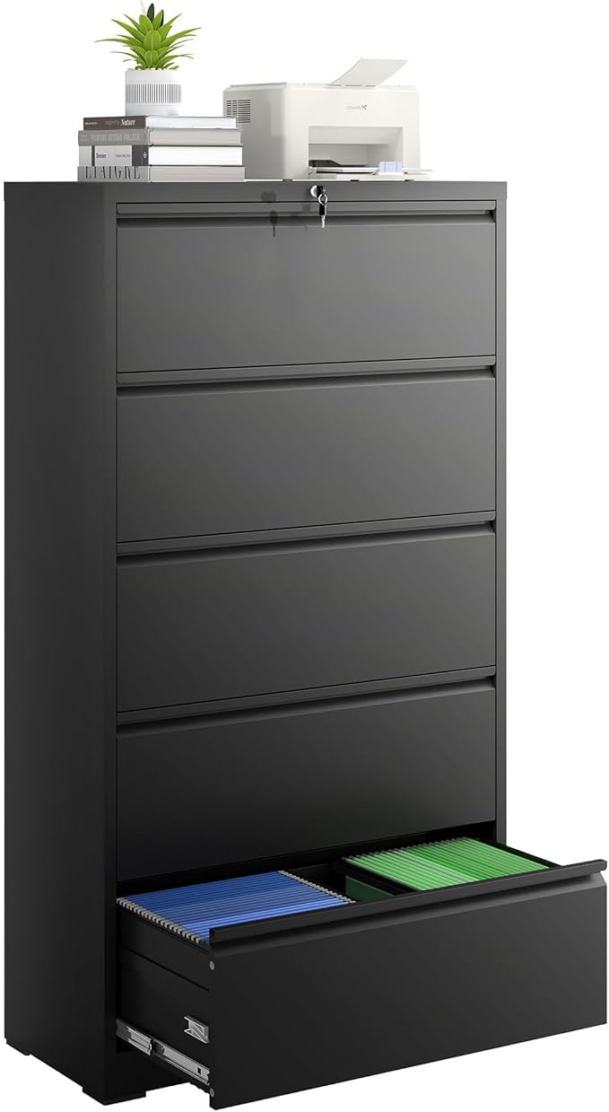 5 Drawer File Cabinet with Lock, Lateral Filing Cabinets, Metal Storage Filing by Unknown
