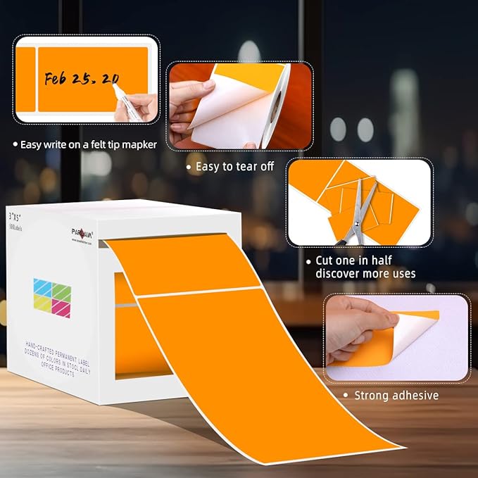 PARLAIM 3" x 5" Rectangle Adhesive Color Code Stickers, 500 per Dispenser Box - Image 3