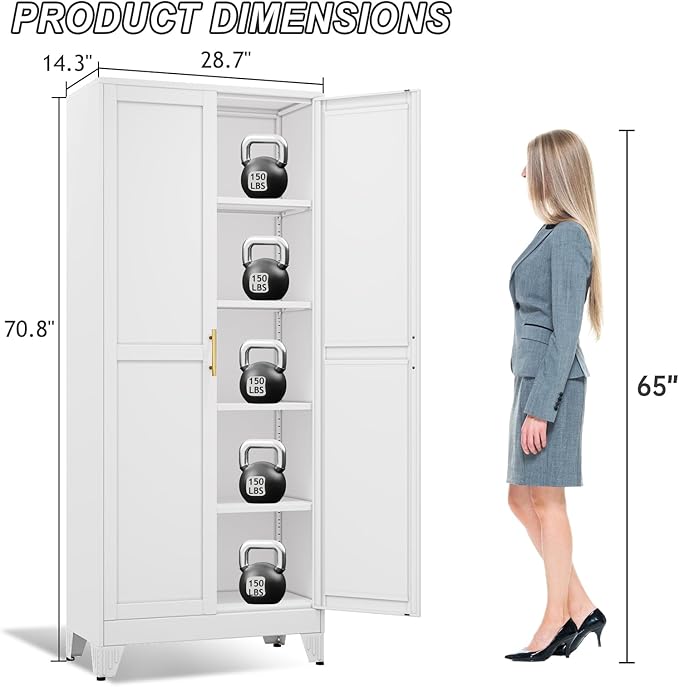 Metal Pantry Cabinet with 2 Doors and Adjustable Shelves - Image 2