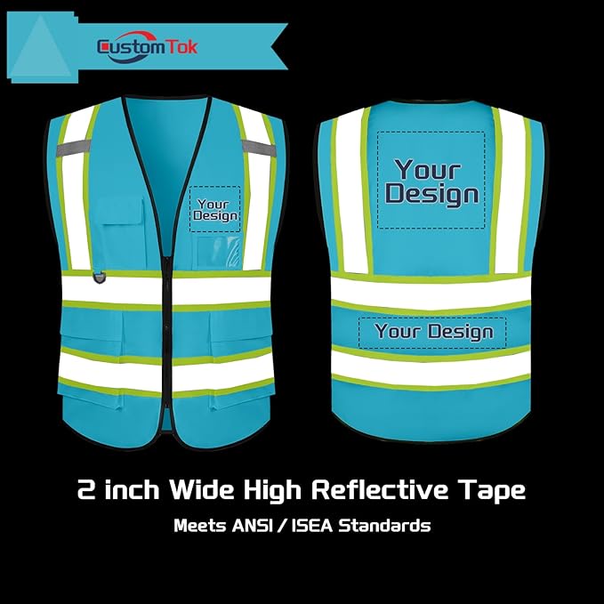 Custom Safety Vest with Logo Pockets High Visibility Reflective Vests - Image 2