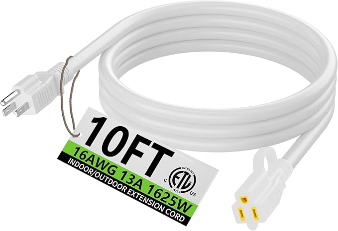 HUANCHAIN Indoor Outdoor White Extension Cord 10 ft Waterproof, 16/3 Gauge by huanchain
