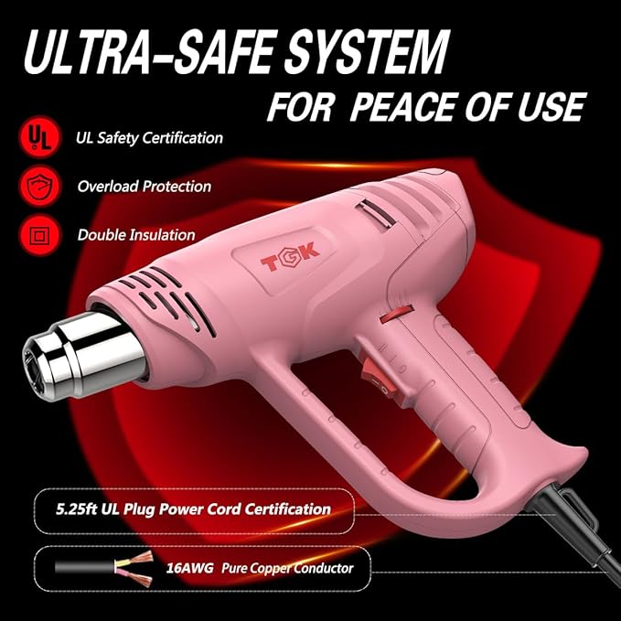 Heat Gun, TGK® 1800W Heavy Duty Hot Air Gun Kit 122℉~1202℉ Dual Temperature - Image 6
