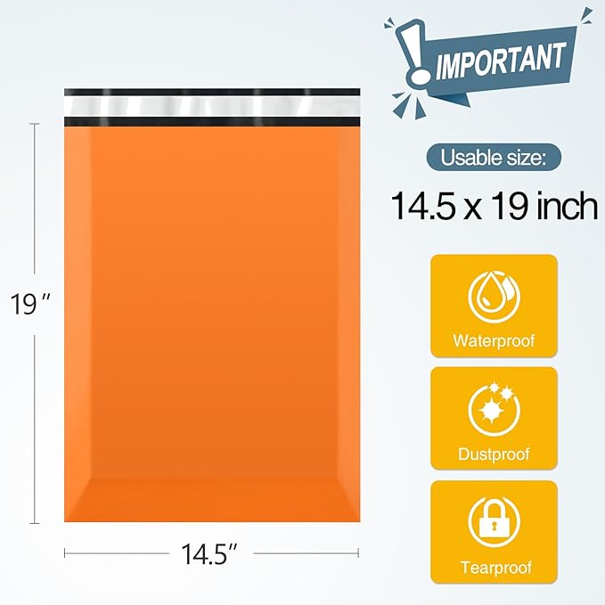 Famagic Poly Mailers 14.5x19 Inches 100 Pcs Orange Packaging Shipping Bags - Image 2