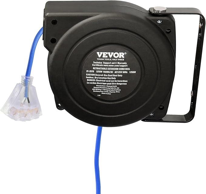 VEVOR 30FT Retractable Extension Cord Reel, 16AWG/3C SJTOW Heavy Duty Power - Image 10