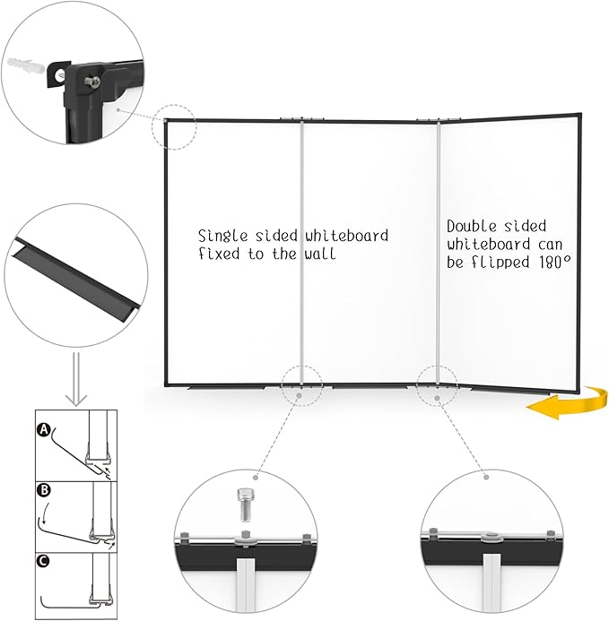 Large White Board for Wall, Magnetic Dry Erase Whiteboard, Foldable 118x48 - Image 4