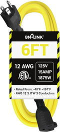 BN-LINK 6ft Outdoor Extension Cord, 12/3 SJTW Heavy Duty Power Cord, 3-Prong by BN-LINK