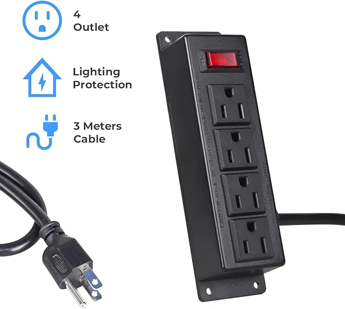 Mountable Power Strip with 4 Outlet, Wall Mount Under Desk Power Strip with - Image 4