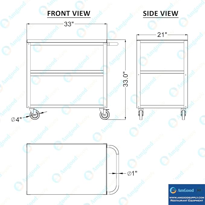 21 in. Wide X 33 in. Long X 33 in High | 3 Shelf Metal Utility Cart on Wheels - Image 5