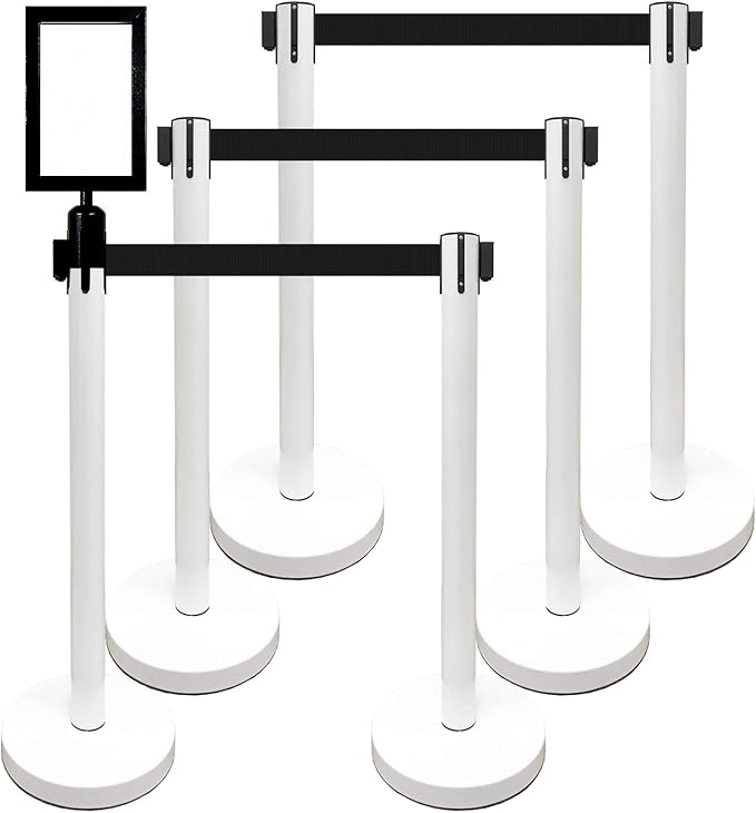 Retractable Stanchion, 6 SPECIALTY Posts + Signframe by VIP+Crowd+Control