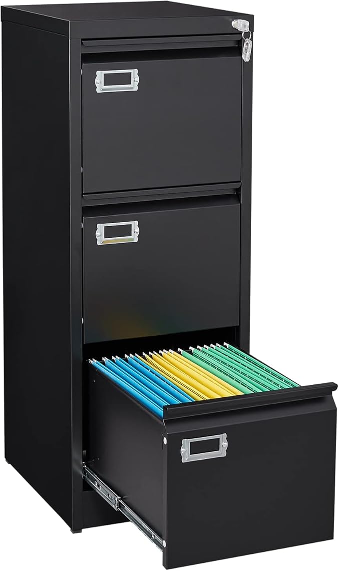 3-Drawer File Cabinet, Locking Metal Vertical File Storage by Anxxsu