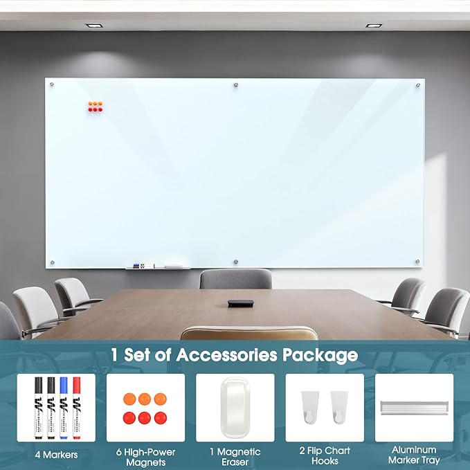 MaxGear Glass Whiteboard 96x48 Inches Wall Mounted, Magnetic White Board - Image 3