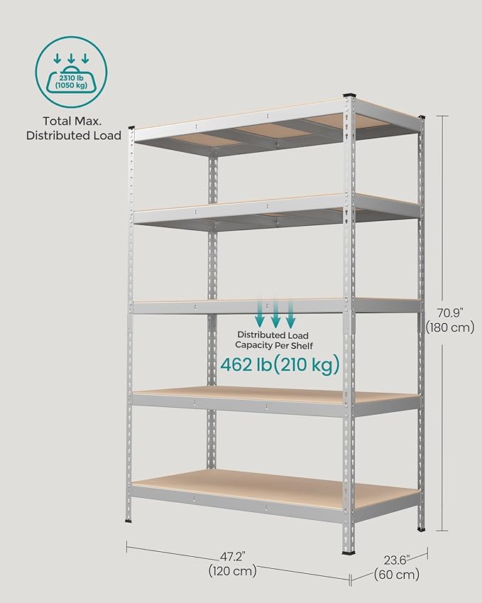 SONGMICS 5-Tier Storage Shelves, Load 2310 lb, Garage Storage, Boltless Assembly - Image 3