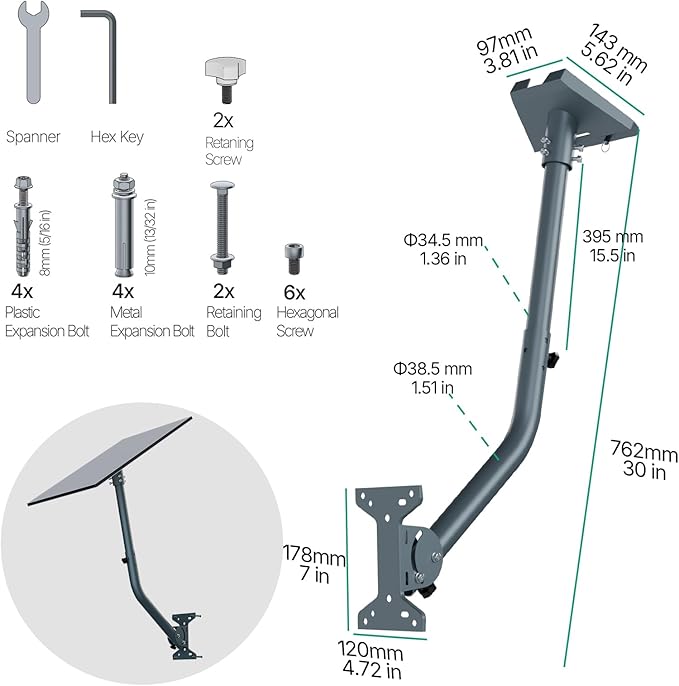 for Starlink Gen 3 Roof Mount, Aluminum Alloy Starlink Standard V3 Mounting Kit - Image 8