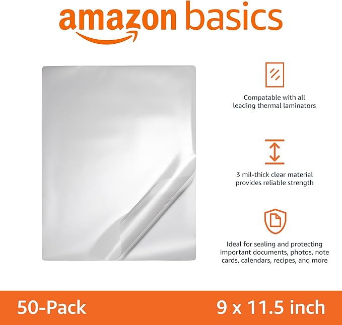 Amazon Basics Clear Thermal Laminating Plastic Paper Laminator Sheets, 9 x - Image 2