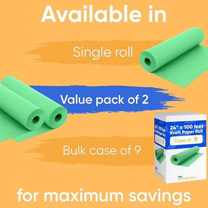 24" x 1200" Green Kraft Paper Roll, 45 lbs Thickness, Made in USA Colored Kraft - Image 2