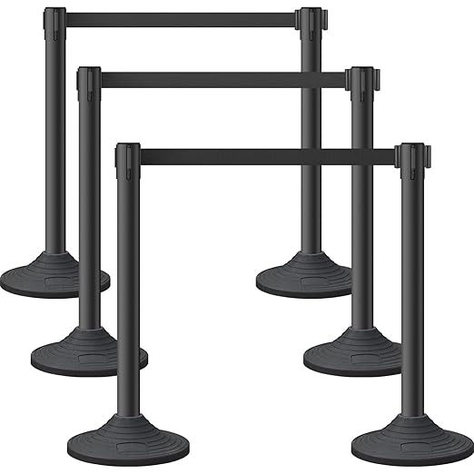 6 Pack Premium Crowd Control Stanchion Set, Heavy-Duty Base, Safety Rope by OranLite