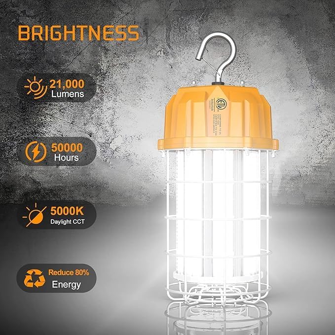 150W LED Temporary Work Light, 22500Lumen 5000K LED Construction Work Lights Hanging Portable Job Site Light with Hook, 10ft Cord, Plug and ON/Off Switch, AC100-277V ETL Listed - Image 4