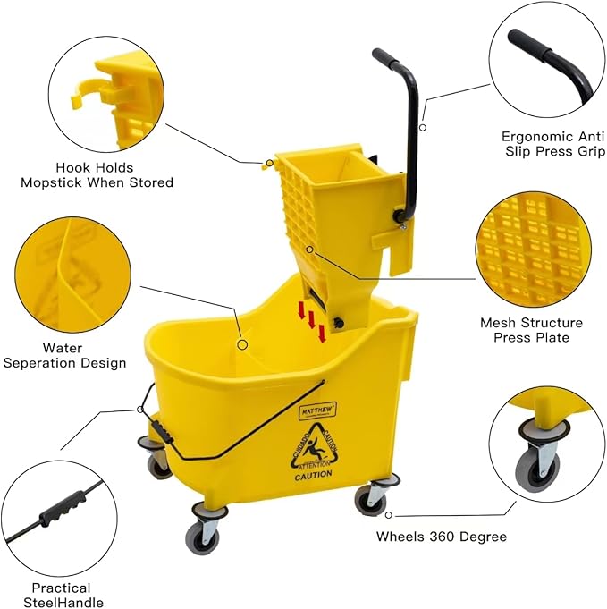 Matthew Cleaning 44Quart Commercial Mop Bucket INCL.Wet String Mop& 19'' - Image 4
