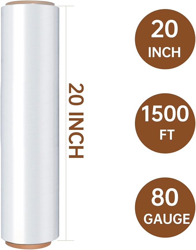 Stretch Wrap Roll 20" x 1, 80 Gauge – Clear Plastic Wrap - Image 2
