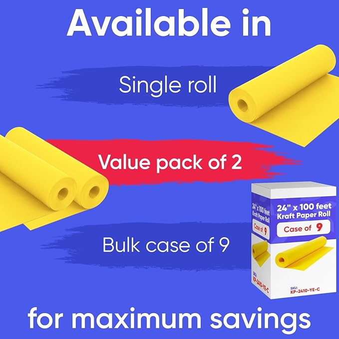 24" x 1200" Yellow Kraft Paper Roll, 45 lbs Thickness, Made in USA Colored - Image 2
