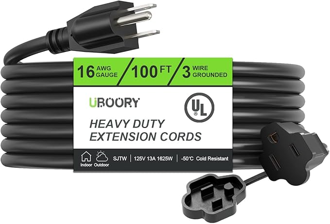 Outdoor Extension Cord Waterproof 100 FT, Flexible 100% Copper 3 Prong by UBOORY