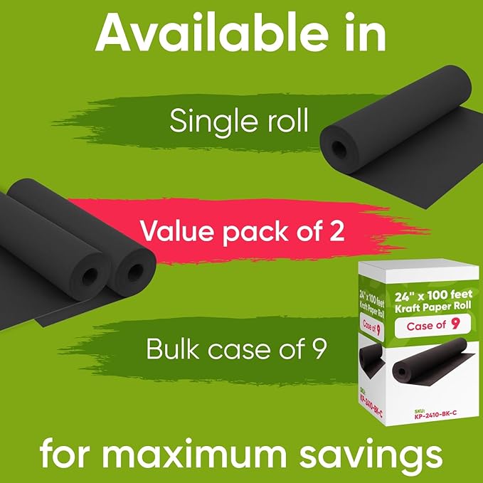 24" x 1200" Black Paper Roll Value Pack, 45 lbs Thickness, Made in USA Colored - Image 2