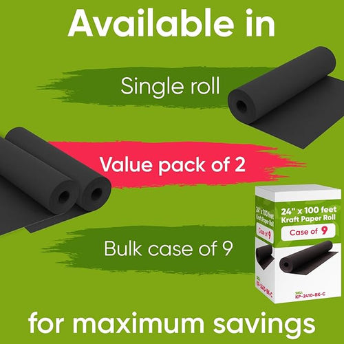 24" x 1200" Black Paper Roll Value Pack, 45 lbs Thickness, Made in USA Colored - Image 2